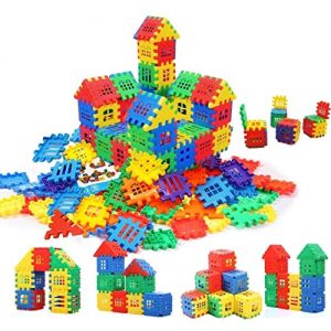 AdiChai 150 PCs and Additional Attractive Windows Medium Sized Happy Home House Building Blocks with Smooth Rounded Edges - Building Blocks Toys and Games for Kids (150 +) - Blocks Game