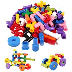 AdiChai Multi Coloured Educational Play and Learn Plastic Building Block Set Pipes Puzzle Set - Blocks for Kids ( 56 Pipes ) - Blocks Toys and Games for Children
