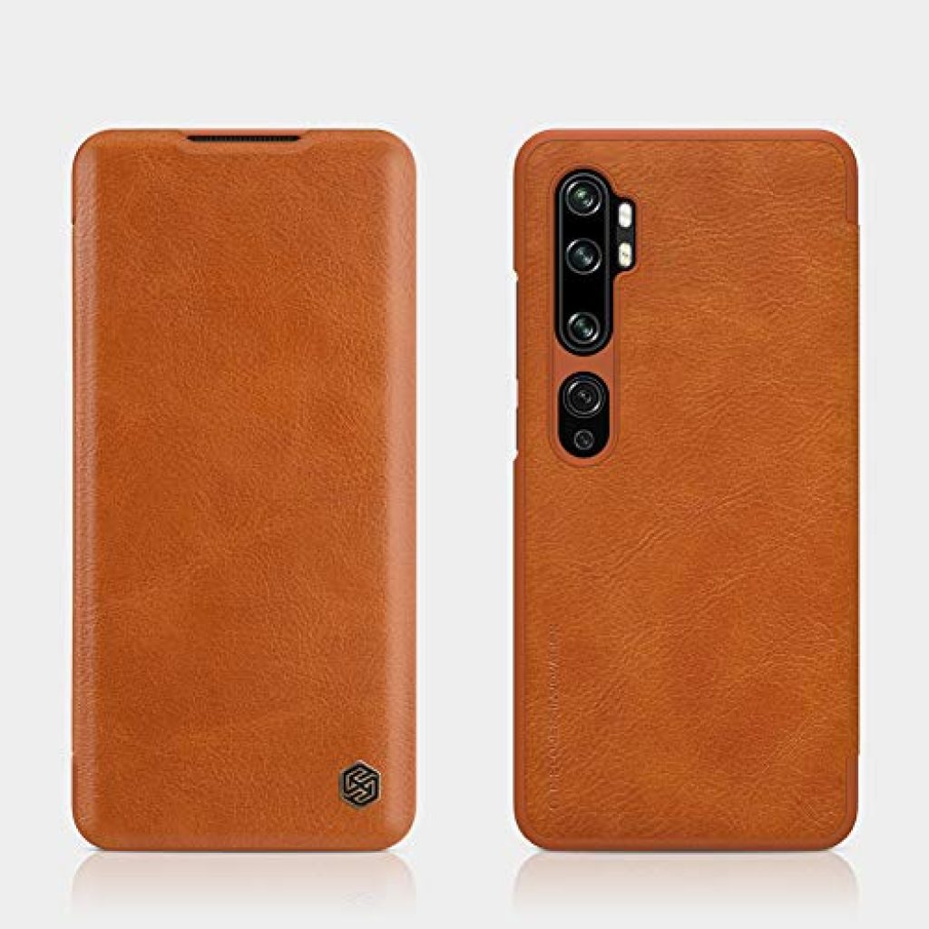 Nillkin Case for Xiaomi CC9 CC 9 Pro/Xiaomi Note 10 / Xiaomi Note 10 Pro (6.47″ Inch) 2020 Qin Genuine Classic Leather Flip Folio + Card Slot Brown Color