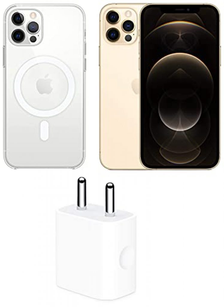 New Apple iPhone 12 Pro (128GB) – Gold with Apple Clear Case with Magsafe (for iPhone 12, 12 Pro) and Apple 20W USB-C Power Adapter